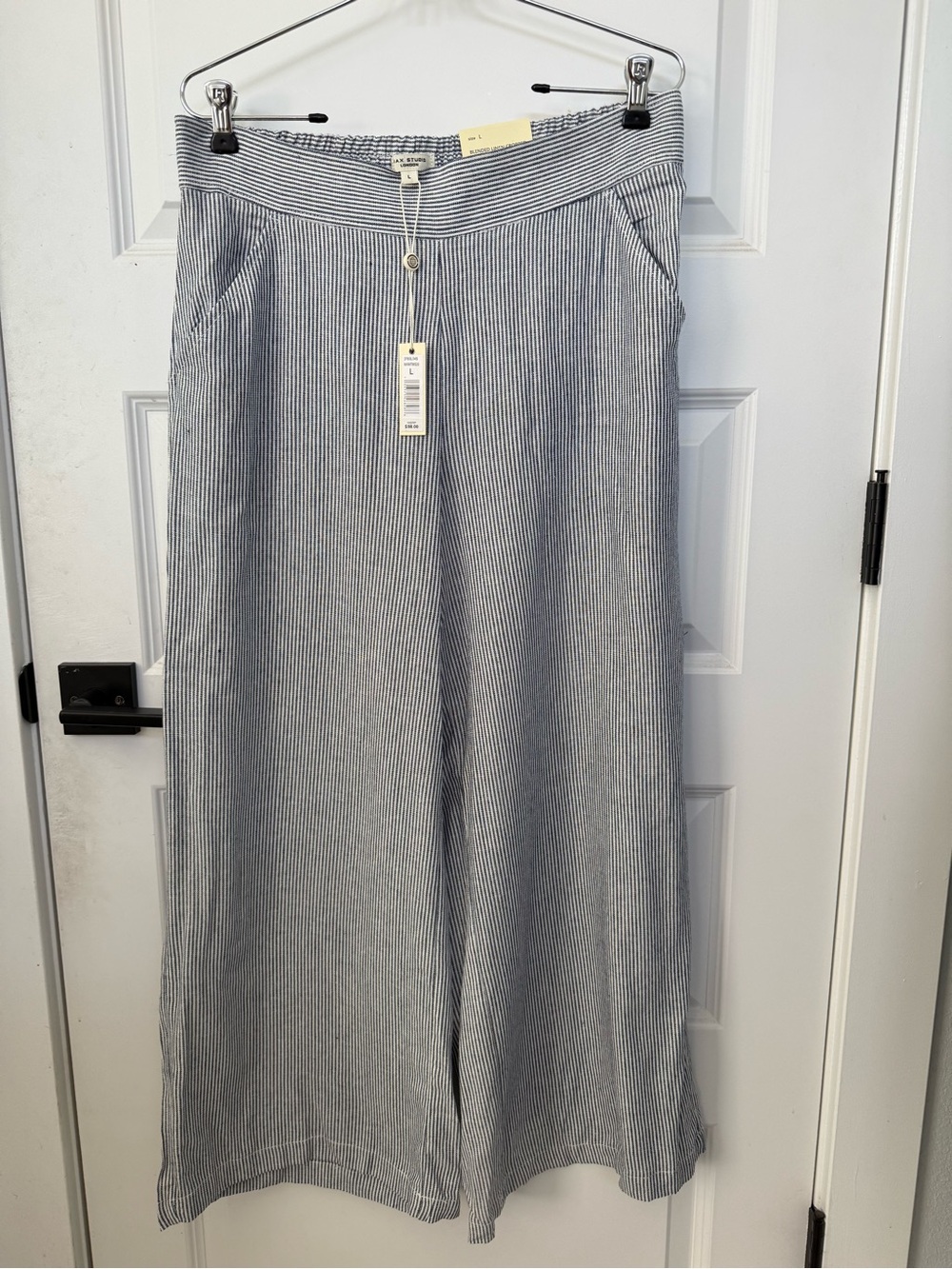 Striped Wide-Leg Pants in Blue — Lightweight Casual Trousers